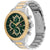 Tommy Hilfiger Bicolor Herrenuhr mit grünem Zifferblatt, Tachymeter-Details und Datum