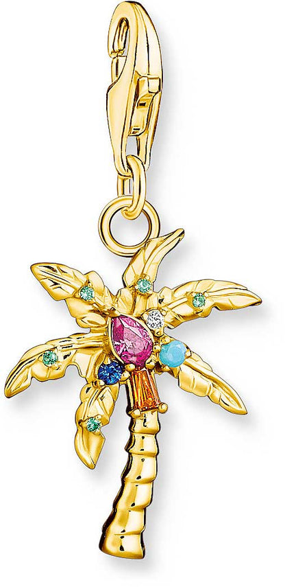Charm Anhänger Bunte 3D Palme - 750 Gelbgold Vergoldung