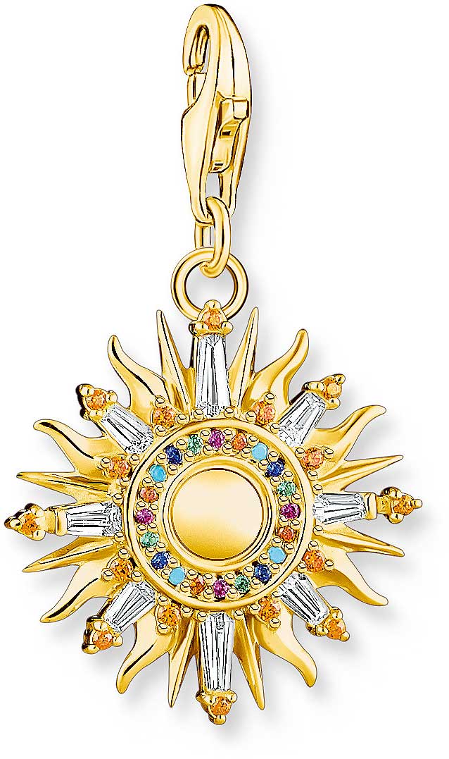 Charm Anhänger Bunte 3D Sonne - 750 Gelbgold Vergoldung