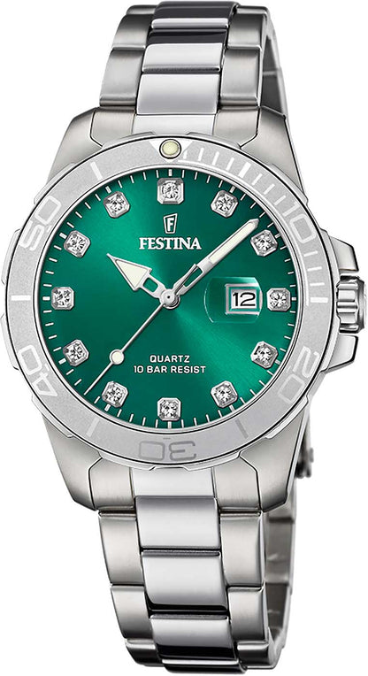 Festina Boyfriend F20503/7 Ladies' Watch • Green Dial • Stainless Steel
