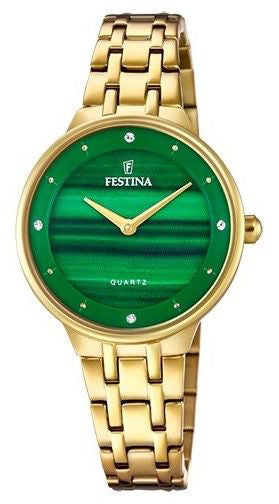 Festina Mademoiselle F20601/B Damenuhr • Grünes Zifferblatt • Gold-Finish