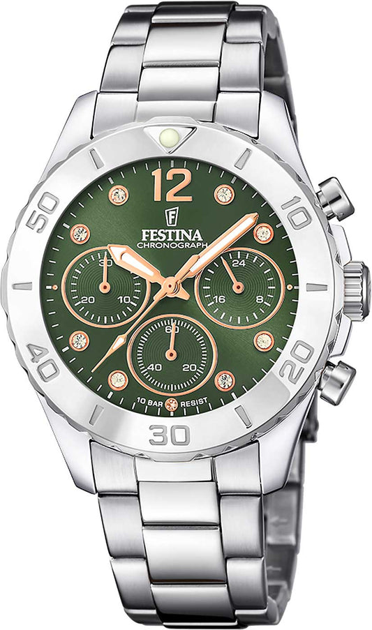 Festina Boyfriend F20603/5 Damenuhr • Grünes Zifferblatt • Edelstahl