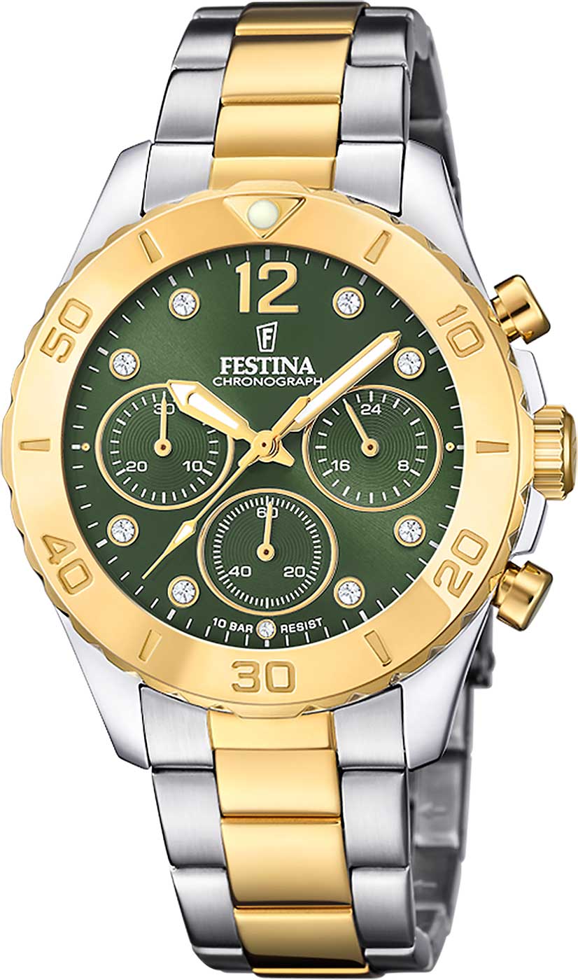 Festina Boyfriend F20604/2 Damenuhr • Grünes Zifferblatt • Bicolor Edelstahl
