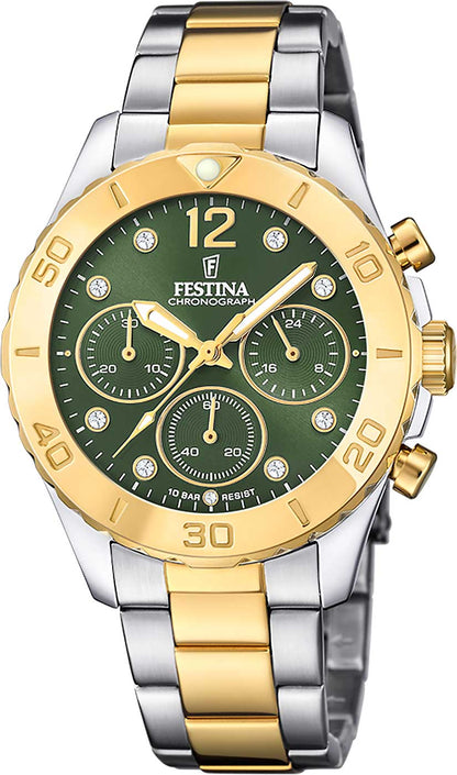 Festina Boyfriend F20604/2 Damenuhr • Grünes Zifferblatt • Bicolor Edelstahl