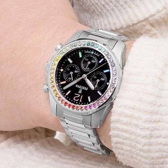 Festina Boyfriend F20606/3 Damenuhr • Regenbogen-Design • Edelstahl