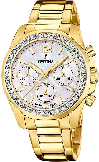 Festina Boyfriend Rainbow F20609/1 Damenuhr • Perlmutt-Zifferblatt • Goldfarbener Edelstahl