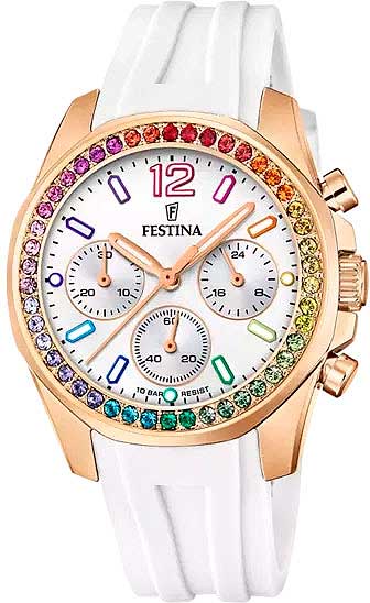 Festina Boyfriend F20611/2 Damenuhr • Stilvoller Chronograph • Hochwertiges Kautschukband