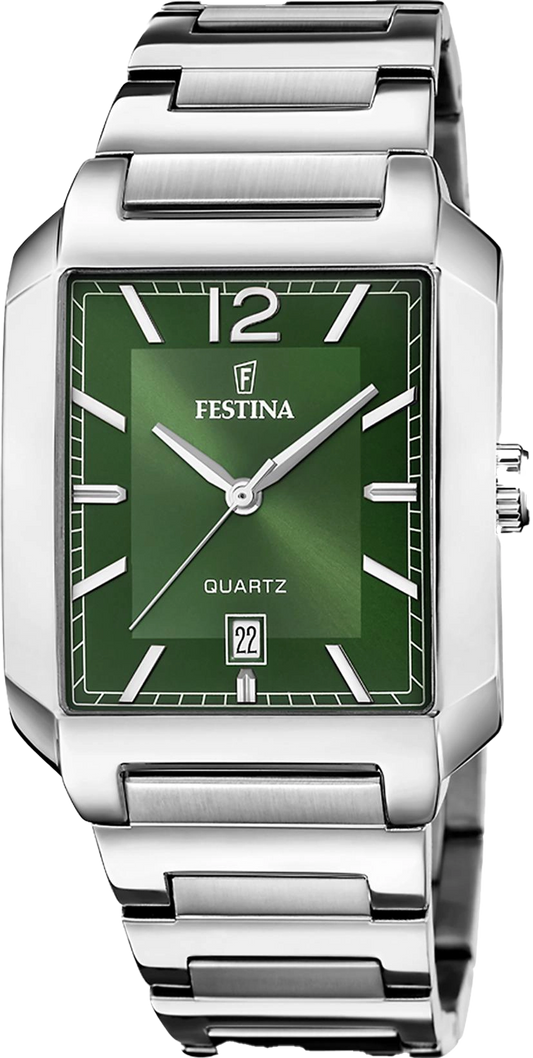 Festina On the Square F20677/5 Herrenuhr • Markantes Quadrat-Design • Grünes Zifferblatt