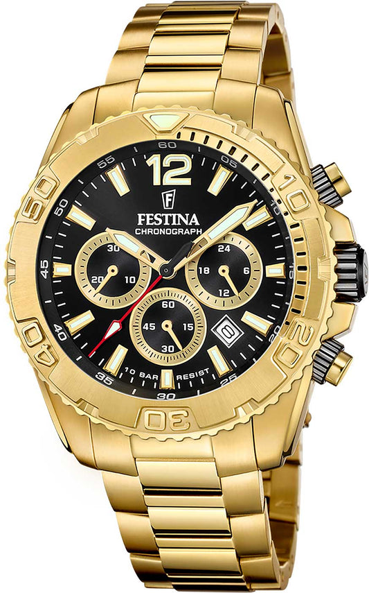 Festina Timeless Chronograph F20684/4 Herrenuhr • Gold-Design • 10 ATM Wasserfest