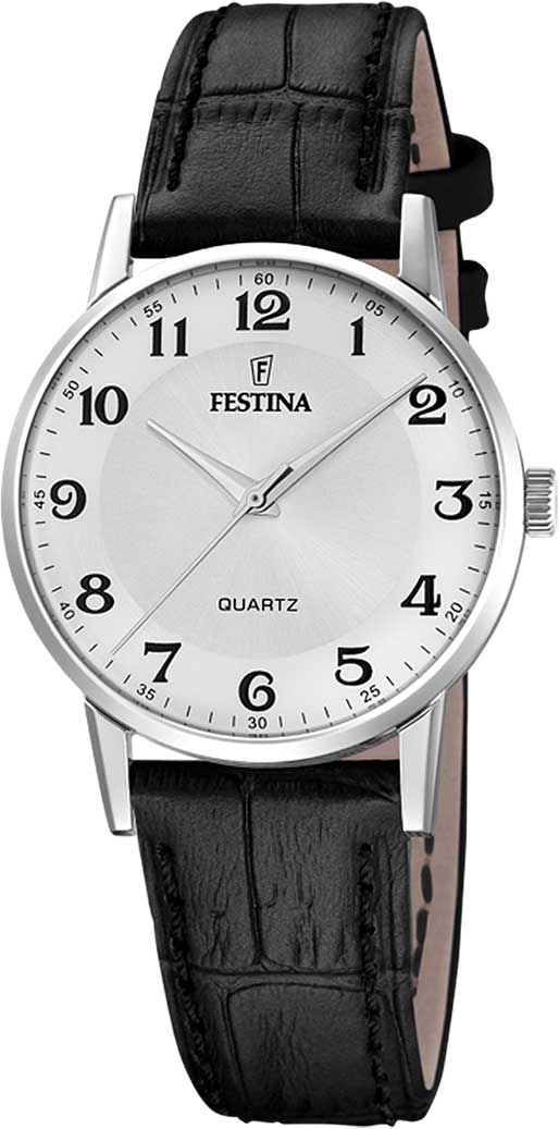 Festina Classics F20691/1 Damenuhr • Klassisches Design • Schwarzes Lederarmband