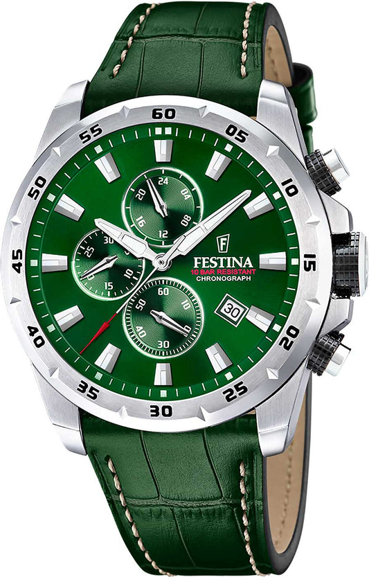 Festina Timeless Chronograph F20692/3 Herrenuhr • Edelstahl • Lederarmband