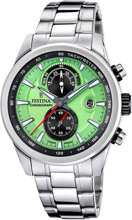 Festina Timeless Chronograph F20694/3 Herrenuhr • Sportliches Design • Grünes Zifferblatt