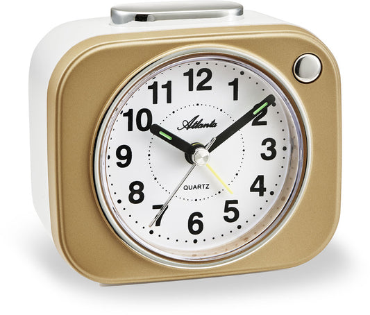 Atlanta Octagonal Quartz Alarm Clock 10.0 cm Plastic • Silent Sweep Second Hand • Bell Alarm & Beep