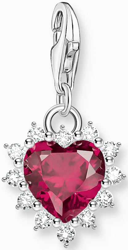 Thomas Sabo Charm Anhänger Modell: 2204-013-10 Herz mit rotem Lab Grown Rubin und weißen Zirkoniasteinen - 925 Sterlingsilber