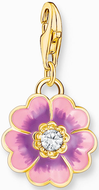 Thomas Sabo Charm Pendant Model: 2208-565-7 Flower Purple - 925 Sterling Silver 18k Gold Plated and Cold Enamel