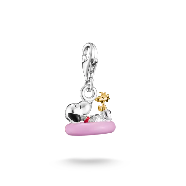Charms Snoopy ze srebra próby 925 pozłacany 18-karatowym złotem, na różowym motywie