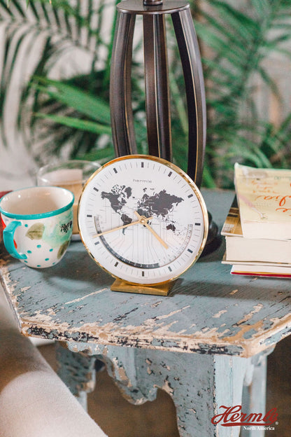 Hermle Table Clock 19x18x6.5 cm Brass • Precise Quartz Movement • World Time Display