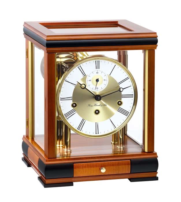 Hermle Pendule de table 30x23x21 cm bois de cerisier • Carillon Westminster • Mouvement apparent