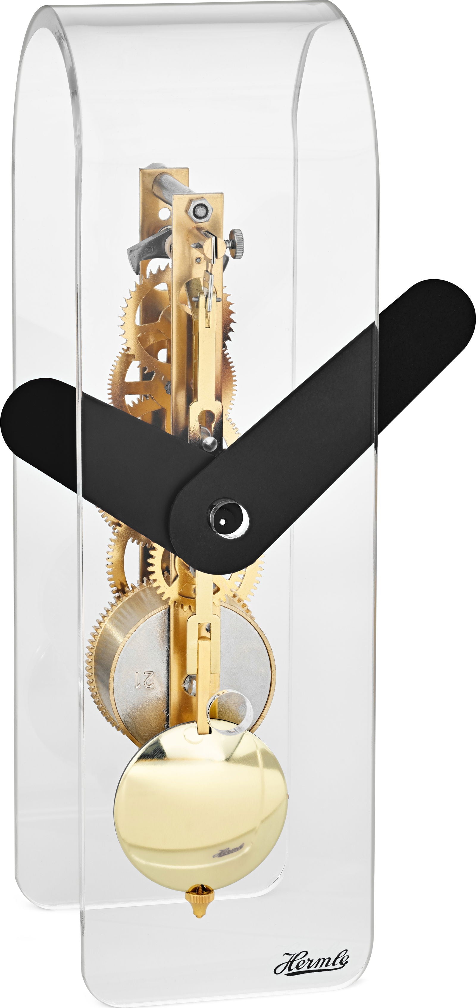 Hermle Tischuhr 23x7x8 cm Acryl • Sichtbares Skelettwerk • Schlüsselaufzug
