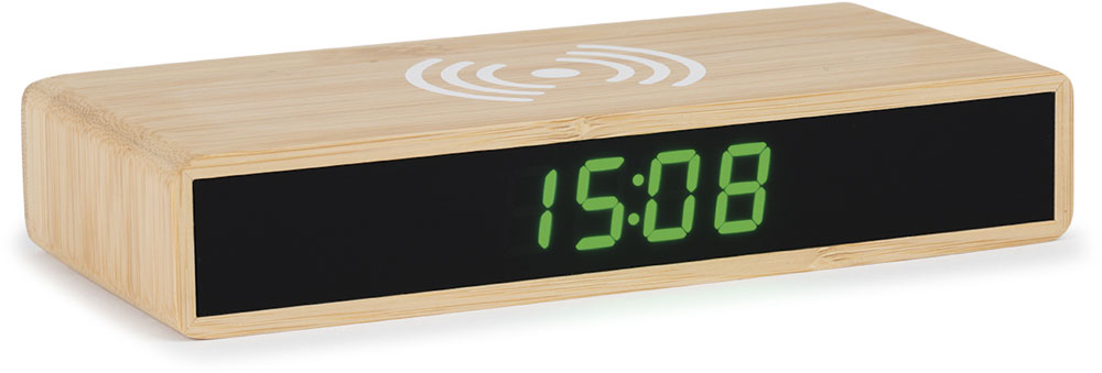 Atlanta Modern Digitaler Wecker 16x3x7.5 cm Bambus/Kunststoff • Induktive Ladefunktion • Dimmbares LED-Display