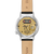 Zegarek męski Bulova Accutron ze złotym mechanizmem, brązowym skórzanym paskiem i szafirowym szkłem.