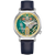Zegarek Bulova Accutron z zieloną tarczą typu skeleton i niebieskim skórzanym paskiem