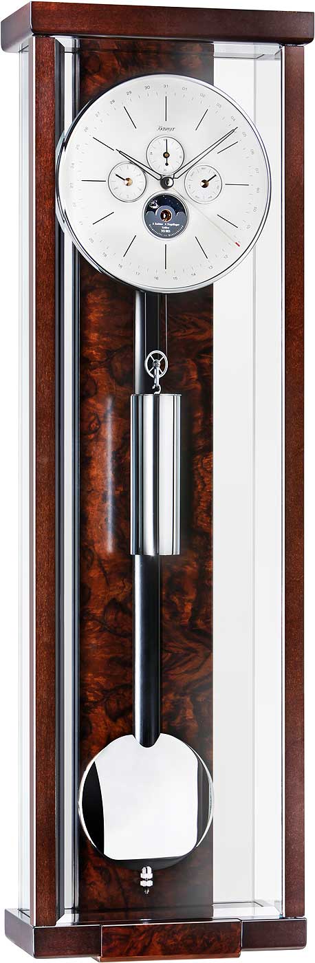 Horloge murale Kieninger 63,5x20,5x10 cm bois • Cadran multifonction • Bois de noyer précieux