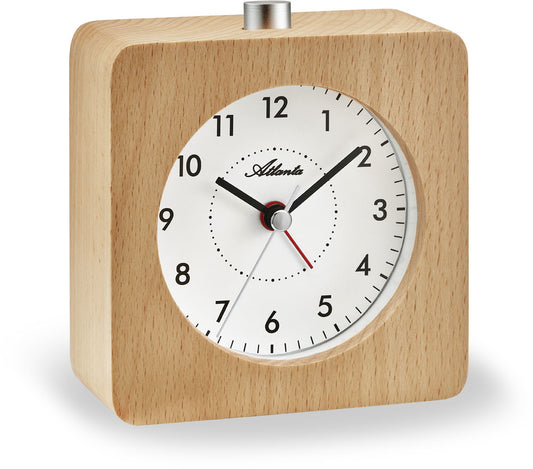 Atlanta Table Clock 10x10x4.5 cm Wood • Quartz Movement • With Alarm Function