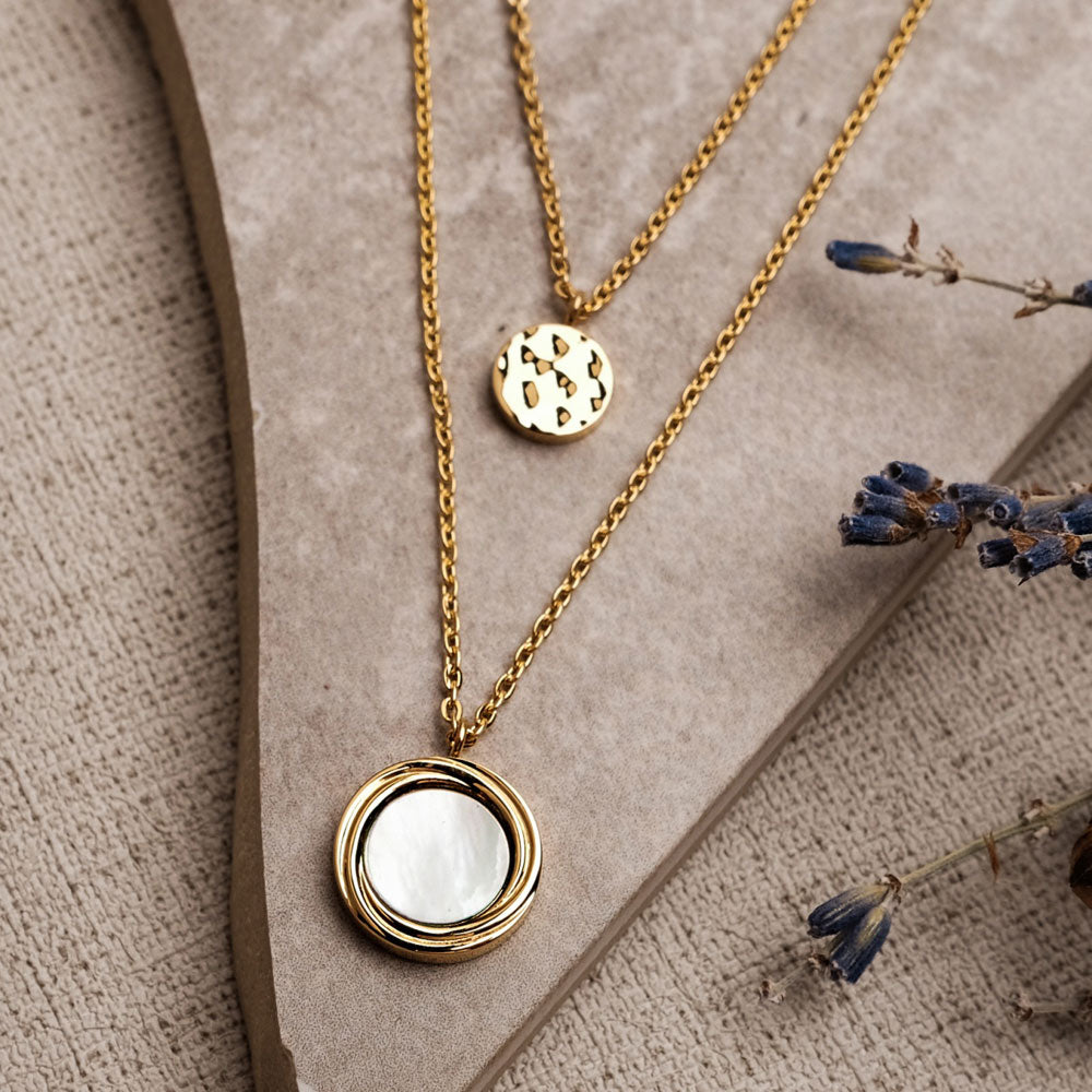 Zendala Layering-Halskette Perlmutt/Gold - Holzkern Modell: Jewelry