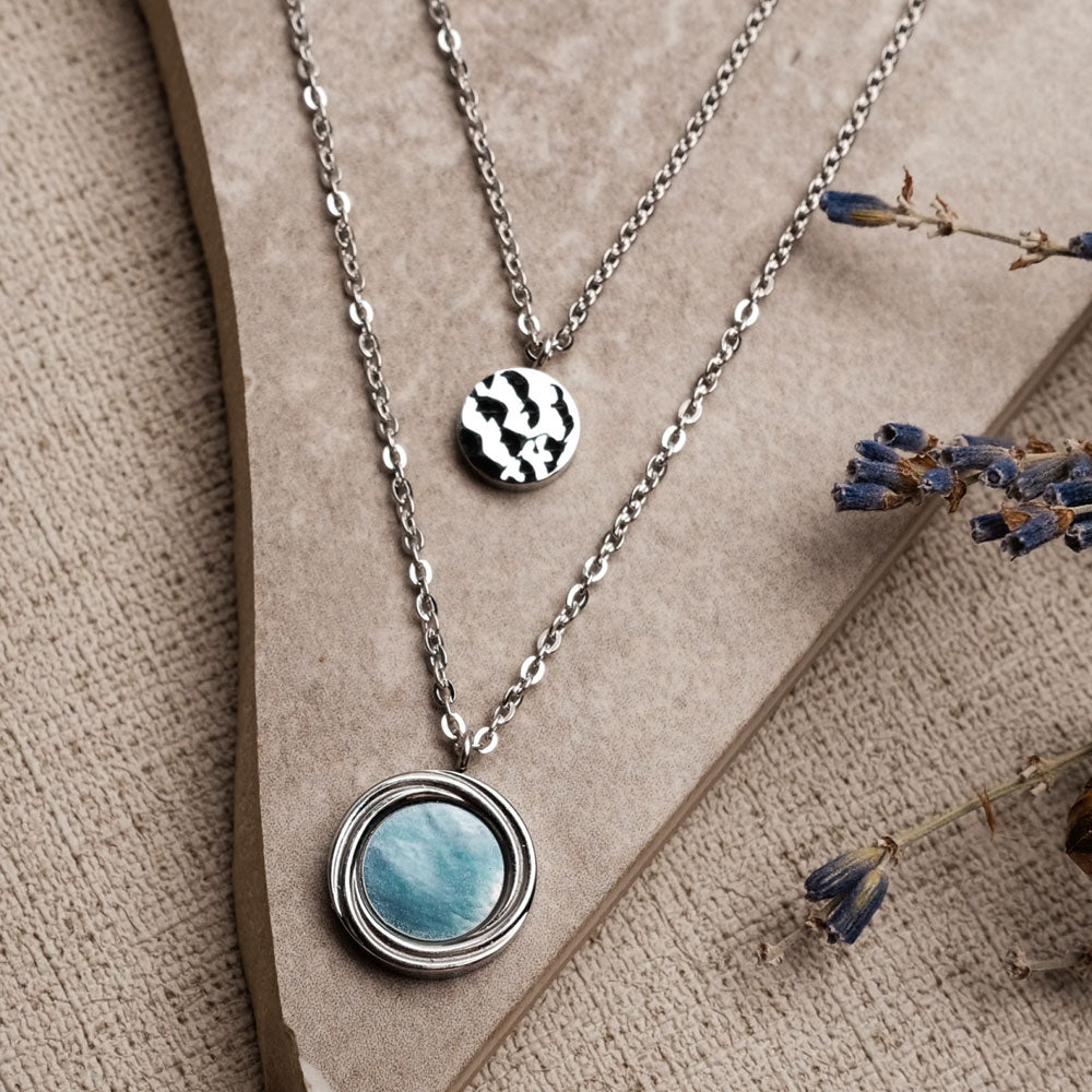 Zendala Layering-Halskette Perlmutt/Silber - Holzkern Modell: Jewelry
