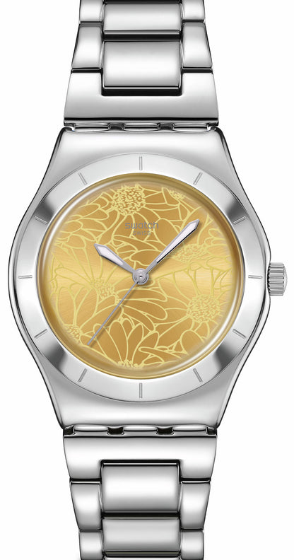 Swatch Petal Swirl YLS236G Damen Uhr • Quarzwerk • Edelstahl-Design