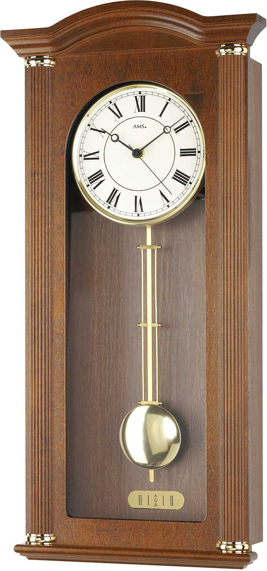 Horloge murale AMS 64x28x10 cm Noyer • Radiopilotée • Mélodie Westminster