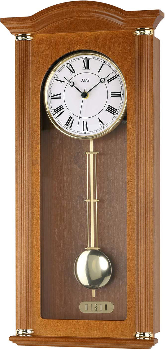 AMS Horloge murale 64x28x10 cm Cerisier • Radiopilotée • Mélodie Westminster
