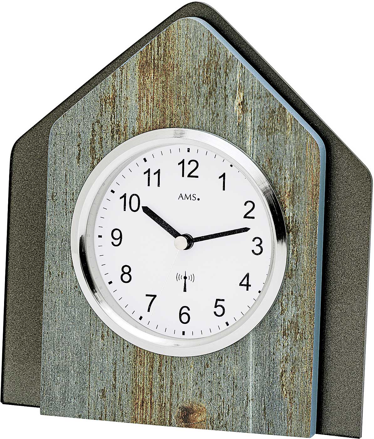 Pendule à poser AMS 19x17x5 cm bois • Design moderne • Mouvement à quartz silencieux