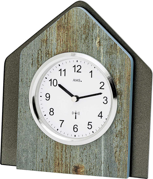 Pendule à poser AMS 19x17x5 cm bois • Design moderne • Mouvement à quartz silencieux