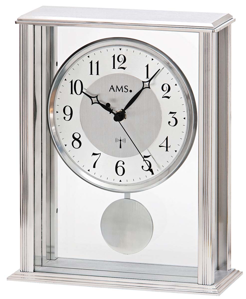 Pendule à poser AMS 7x20x25 cm métal • Pendule à balancier radio-pilotée • Design intemporel