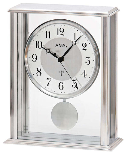 Pendule à poser AMS 7x20x25 cm métal • Pendule à balancier radio-pilotée • Design intemporel