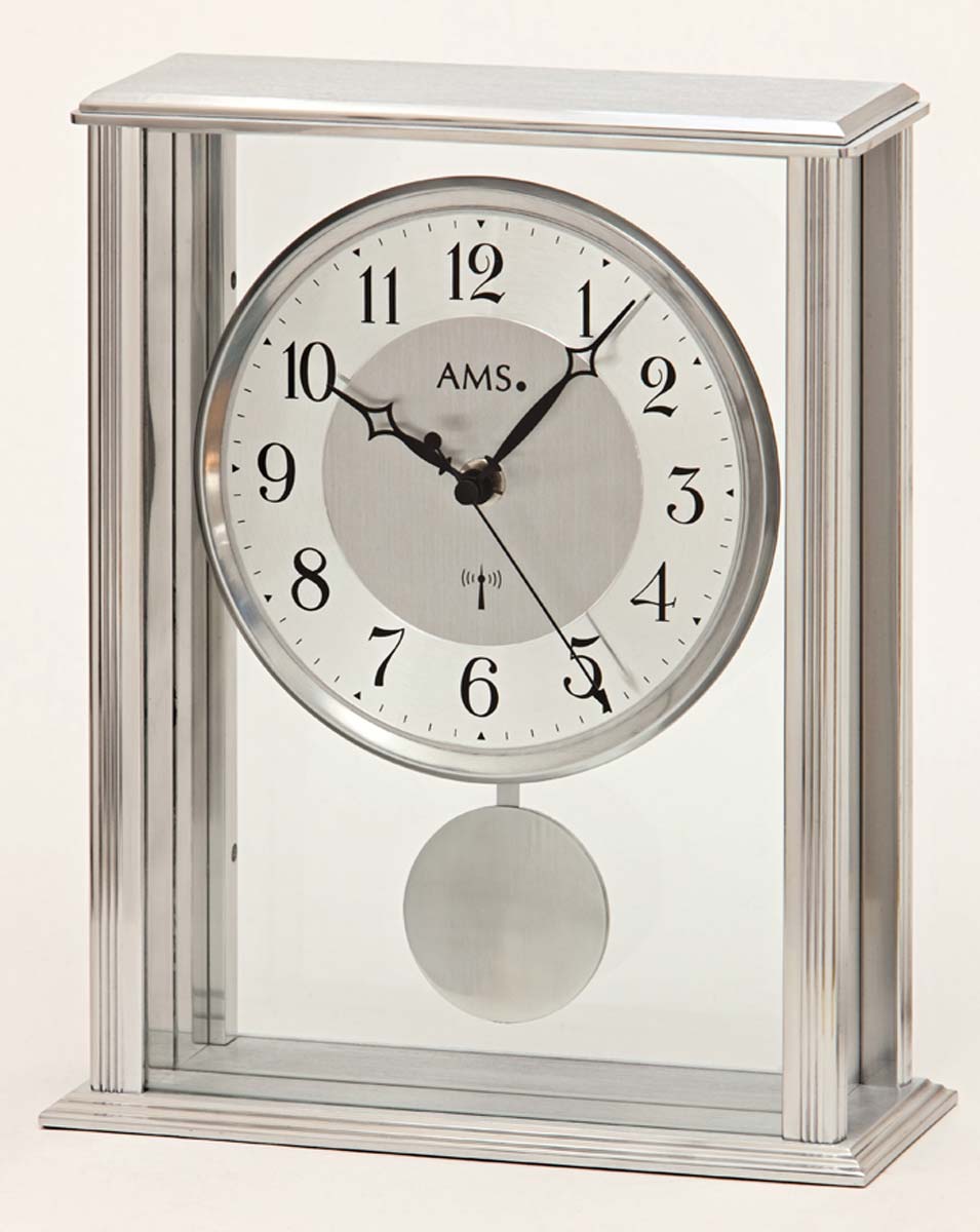 Pendule à poser AMS 7x20x25 cm métal • Pendule à balancier radio-pilotée • Design intemporel