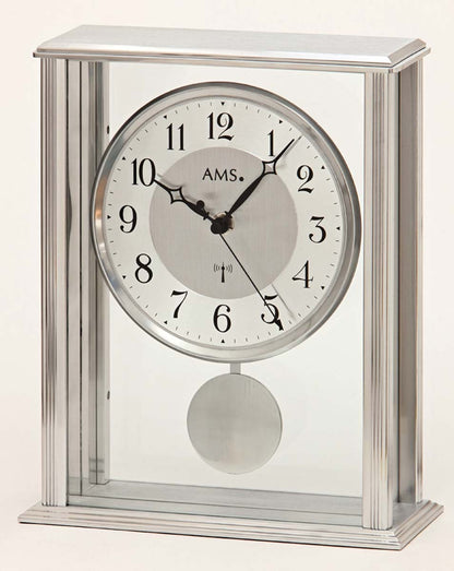 Pendule à poser AMS 7x20x25 cm métal • Pendule à balancier radio-pilotée • Design intemporel