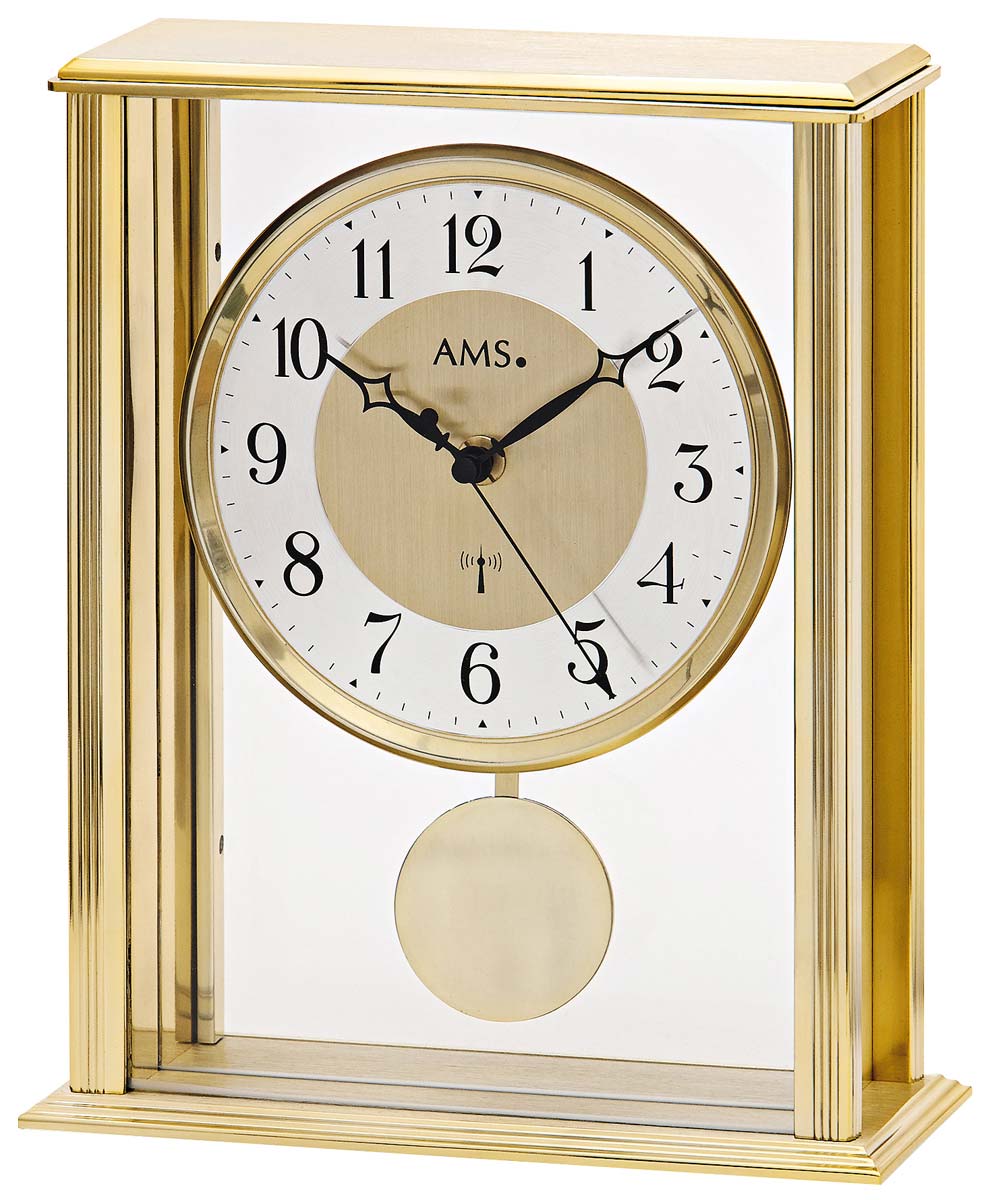 AMS Table Clock 25x20x7 cm Metal and Glass • Precise Radio-Controlled Pendulum Movement • Timeless Design