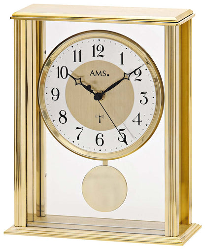 AMS Table Clock 25x20x7 cm Metal and Glass • Precise Radio-Controlled Pendulum Movement • Timeless Design