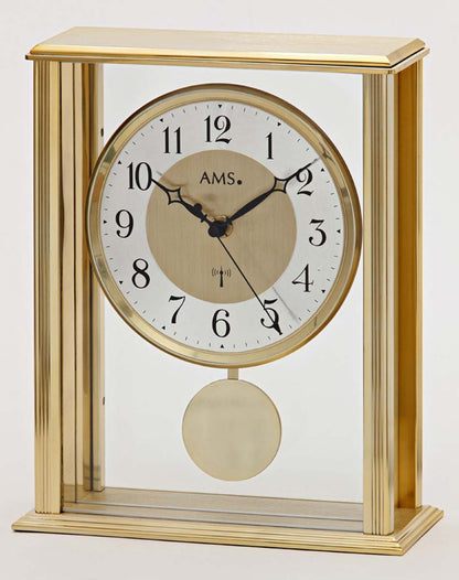 AMS Table Clock 25x20x7 cm Metal and Glass • Precise Radio-Controlled Pendulum Movement • Timeless Design
