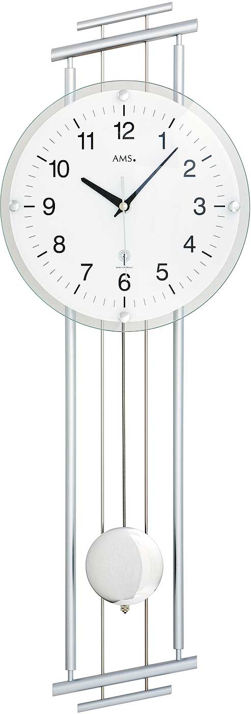 Horloge murale AMS 65x23x7 cm verre • Mouvement à pendule radio-piloté précis • Design moderne