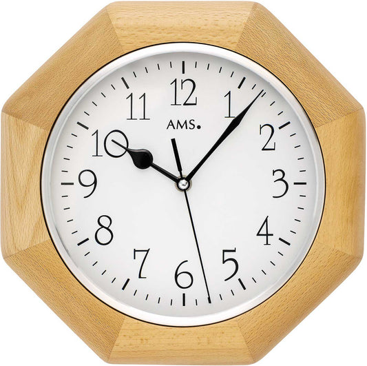 Horloge murale AMS 27x27x5 cm bois • Horloge radio-pilotée • Design moderne