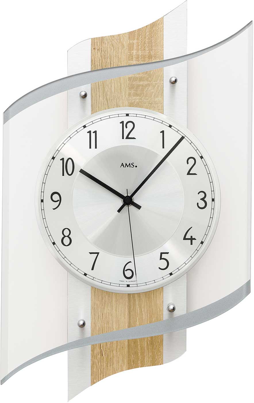 Horloge murale AMS 48x29x0,03 cm bois • Mouvement radiopiloté • Design moderne
