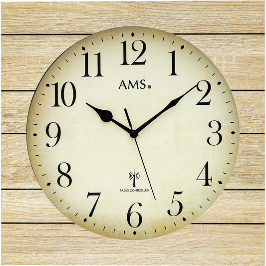 AMS Wall Clock 34x34x5 cm Wood • Radio-Controlled • Timeless Design