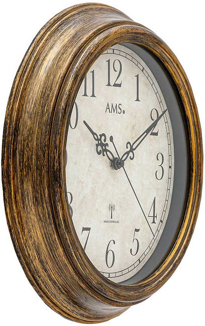 Horloge murale AMS 30 cm Ø Plastique • Précision radiopilotée • Aspect bois antique