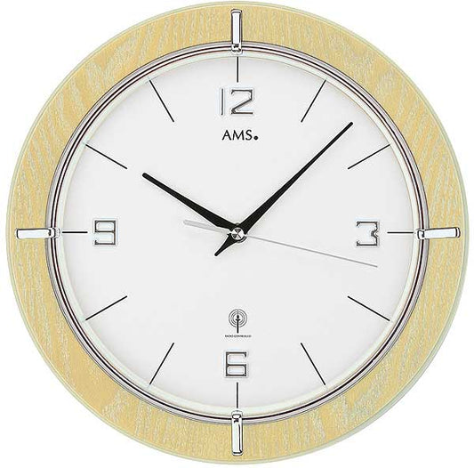 Horloge murale AMS 29 cm Ø Bois • Radiopilotée • Design moderne