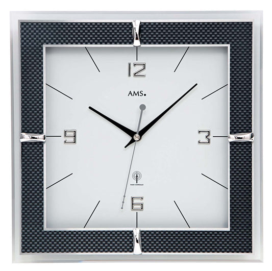 Horloge murale AMS 30x30x4 cm aluminium • Mouvement radio-piloté • Design moderne
