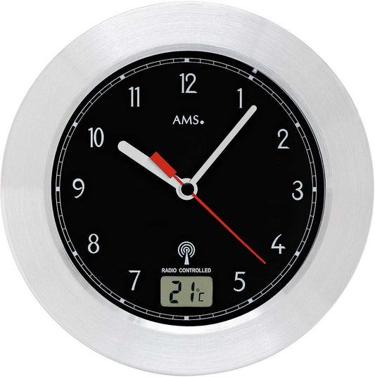 AMS Wall Clock Aluminum • Precise Radio-Controlled Movement • Integrated Temperature Display